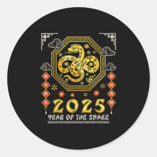 Sticker Rond Nouvel An chinois 2025 Serpent de bois Lucky Zodia