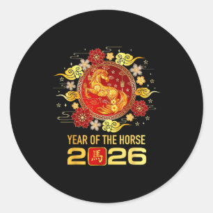 Sticker Rond Nouvel An chinois 2026 Année du Cheval Bonne année