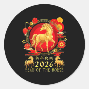 Sticker Rond Nouvel An chinois 2026 Année du Cheval pour femmes