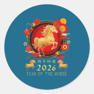Sticker Rond Nouvel An chinois 2026 Cheval Joyeux Nouvel An chi