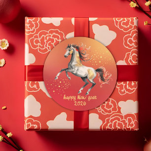 Sticker Rond Nouvel An chinois 2026 Fête du Nouvel An du Cheval