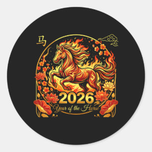 Sticker Rond Nouvel An chinois année du cheval de feu 2026
