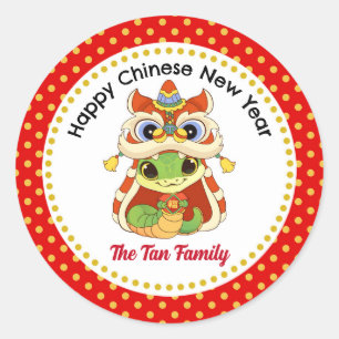 Sticker Rond Nouvel An chinois de la mignonne serpent