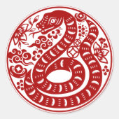 Sticker Rond Nouvel an chinois de serpent à Papier rouge comple (Devant)
