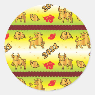 Sticker Rond Nouvel An chinois du bœuf 2021