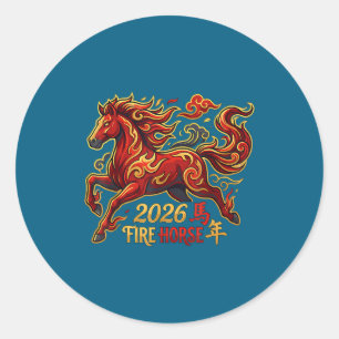 Sticker Rond Nouvel An Chinois du Cheval 2026 Cheval de Feu Chi