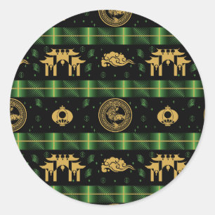 Sticker Rond Nouvel An chinois du Motif vert du tigre