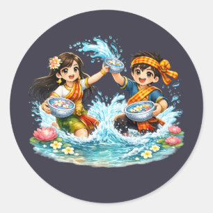 Sticker Rond Nouvel An Lao Fête de l'Eau pour Enfants – Pi Mai 
