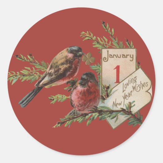 Sticker Rond Nouvel An vintage Oiseaux (Devant)