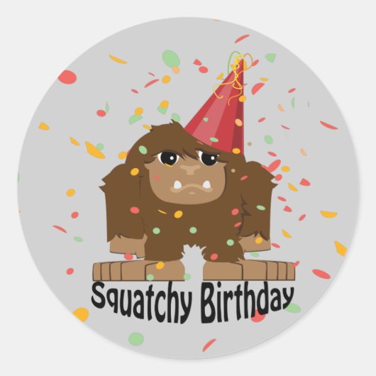 Sticker Rond Nouvel anniversaire de la petite Squatcha Bigfoot (Devant)