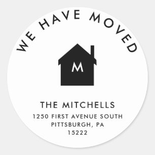 Sticker Rond Nouvelle adresse noire et blanche classique simple