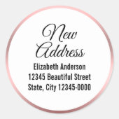 Sticker Rond Nouvelle adresse Script noir rose blanc élégant (Devant)