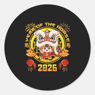 Sticker Rond Nouvelle Année 2026 Cheval Chinois L'Année Du Chev