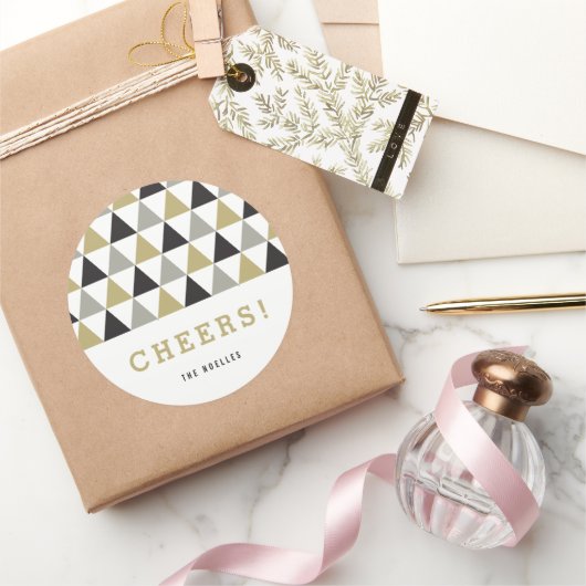 Sticker Rond Nouvelle Année Acclamations Or Argent Mod Géométri (Cadeaux)