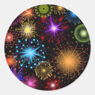 Sticker Rond Nouvelle année de feux d'artifice colorés
