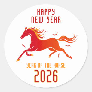 Sticker Rond Nouvelle année du cheval chinois moderne 2026 