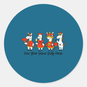 Sticker Rond Nouvelle Année Même Cheval Idiot Drôle Nouvel An L