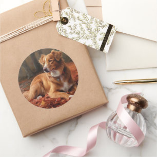 Sticker Rond Nouvelle-Écosse Canard Terrier À L'Automne Feuille