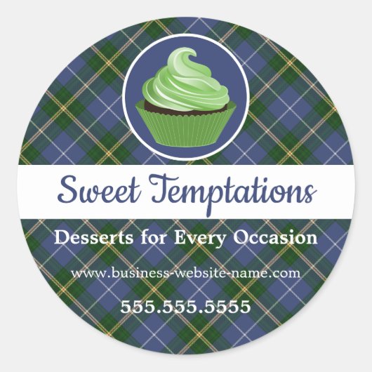 Sticker Rond Nouvelle-Écosse Tartan Plaid Cupcake Bakery Classi (Devant)