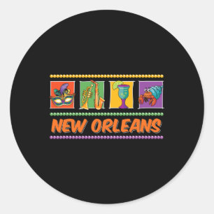 Sticker Rond Nouvelle-Orléans Louisiane Mardi Gras Jazz Vintage