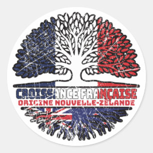Sticker Rond Nouvelle-Zélande France Arbre Drapeau