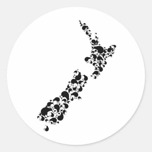 Sticker Rond NOUVELLE-ZÉLANDE - plein de kiwis - noir (Devant)