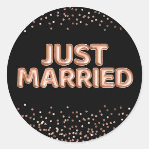 Sticker Rond Nouvelles Mariées Ballons de Mariage Rose Gold sur