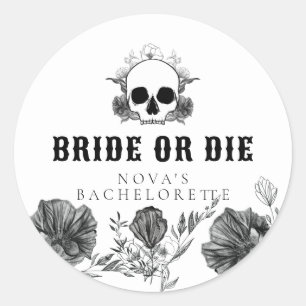 Sticker Rond NOVA Skull Bride or Die Til Death Enterrement de V