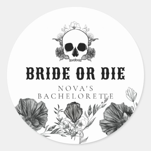 Sticker Rond NOVA Skull Bride or Die Til Death Enterrement de V (Devant)
