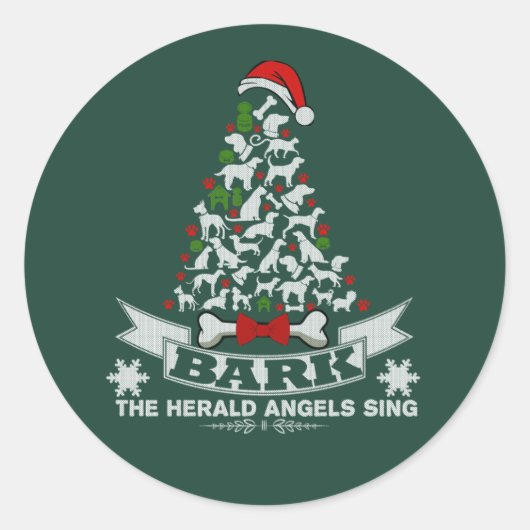 Sticker Rond Novelté chien de Noël d'écorce (Devant)