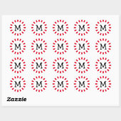 Sticker Rond Novelty Rouge Blanc Noir Monogramme Peppermenthe C (Feuille)