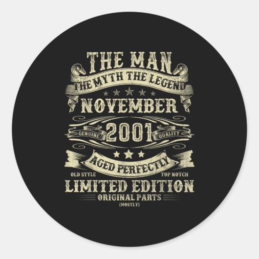Sticker Rond November 2001 24th Birthday For Men 24 Year Old Bd (Devant)