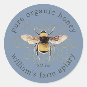 Sticker Rond Noyer rouge Apiary Gold Honeypeb Vintage Bleu