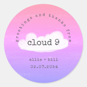 Sticker Rond Nuage 9 Rose Violet Drôle Mignon Remerciements Hum