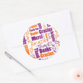 Sticker Rond Nuage de mots de Merci violet et orange (Enveloppe)