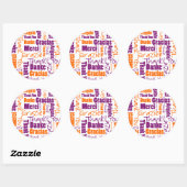 Sticker Rond Nuage de mots de Merci violet et orange (Feuille)