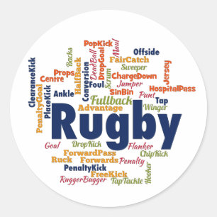 Sticker Rond Nuage de mots de rugby à XV