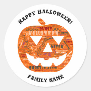 Sticker Rond Nuage de mots d'Halloween personnalisé Jack-o'-lan