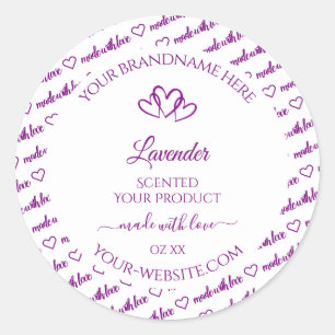 Sticker Rond Nuage de mots violet et blanc Produit Coeurs Étiqu