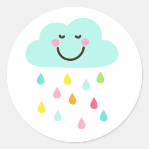 Sticker Rond Nuage heureux mignon avec les gouttes de pluie