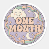 Sticker Rond Nuage Rétro Boho Bébé Un Mois Jalons (Devant)