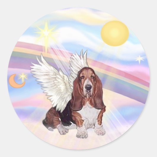 Sticker Rond Nuages - Ange Basset Hound (Devant)