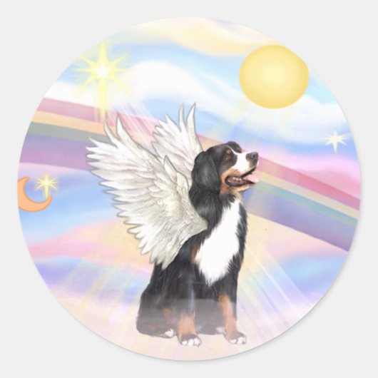 Sticker Rond Nuages - Bernese Mountain Dog Angel (Devant)