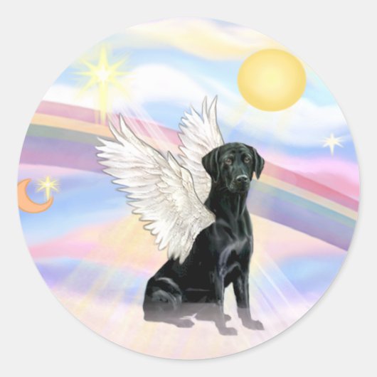 Sticker Rond Nuages - Black Labrador Retriever Angel (Devant)