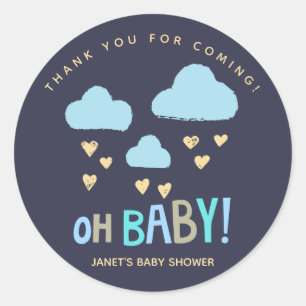 Sticker Rond Nuages Bleus Marine Oh Bébé Garçon Baby Shower
