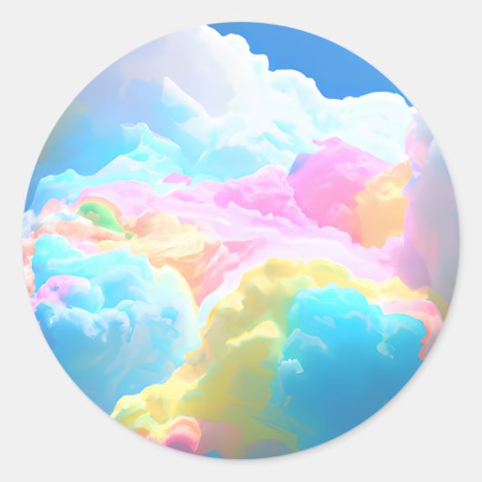 Sticker Rond Nuages de bonbons en coton arc-en-ciel (Devant)