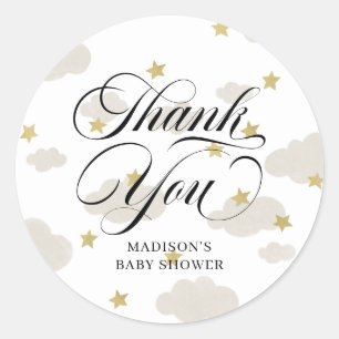 Sticker Rond Nuages et étoiles   Merci avec la date étoile S