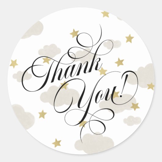 Sticker Rond Nuages et étoiles | Script Merci (Devant)