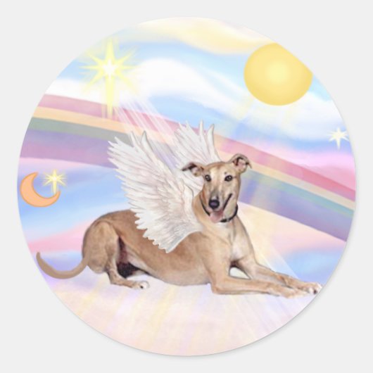 Sticker Rond Nuages - L'Ange Gryhound Fawn (couché en bas) (Devant)