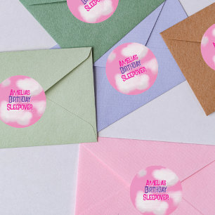 Sticker Rond Nuages roses fluffants Anniversaire personnalisé